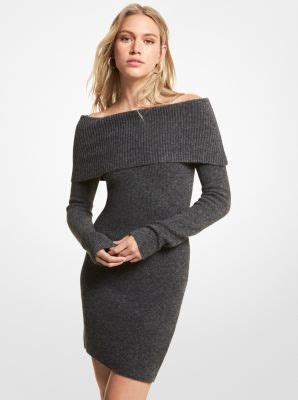 michael kors schulterfreies kleid|Schulterfreies Kleid aus Wollmischgewebe .